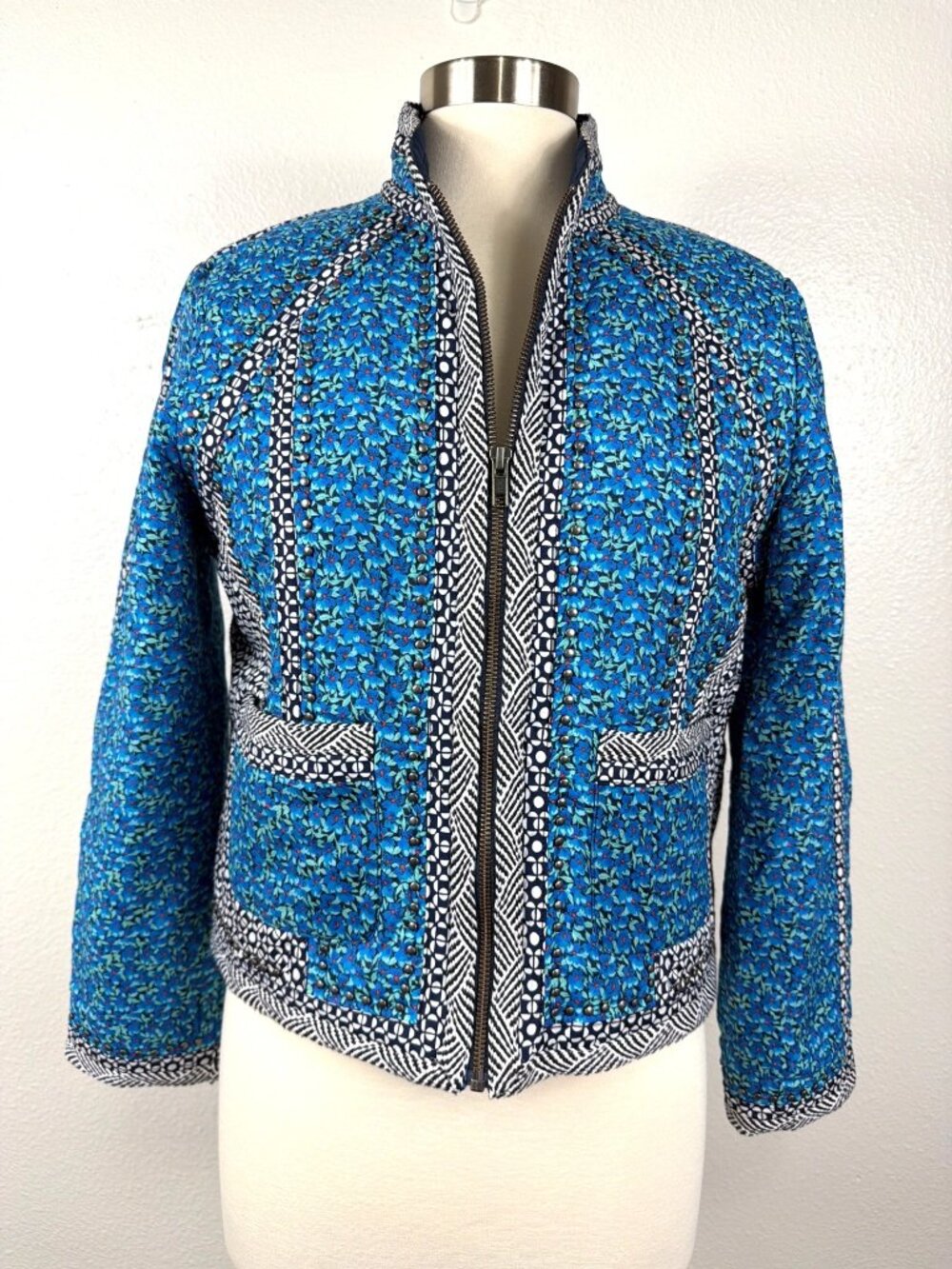J.Crew Collection Quilted Cotton Silk Floral Studded Jacket Size 12 NWOT - Picture 3 of 16
